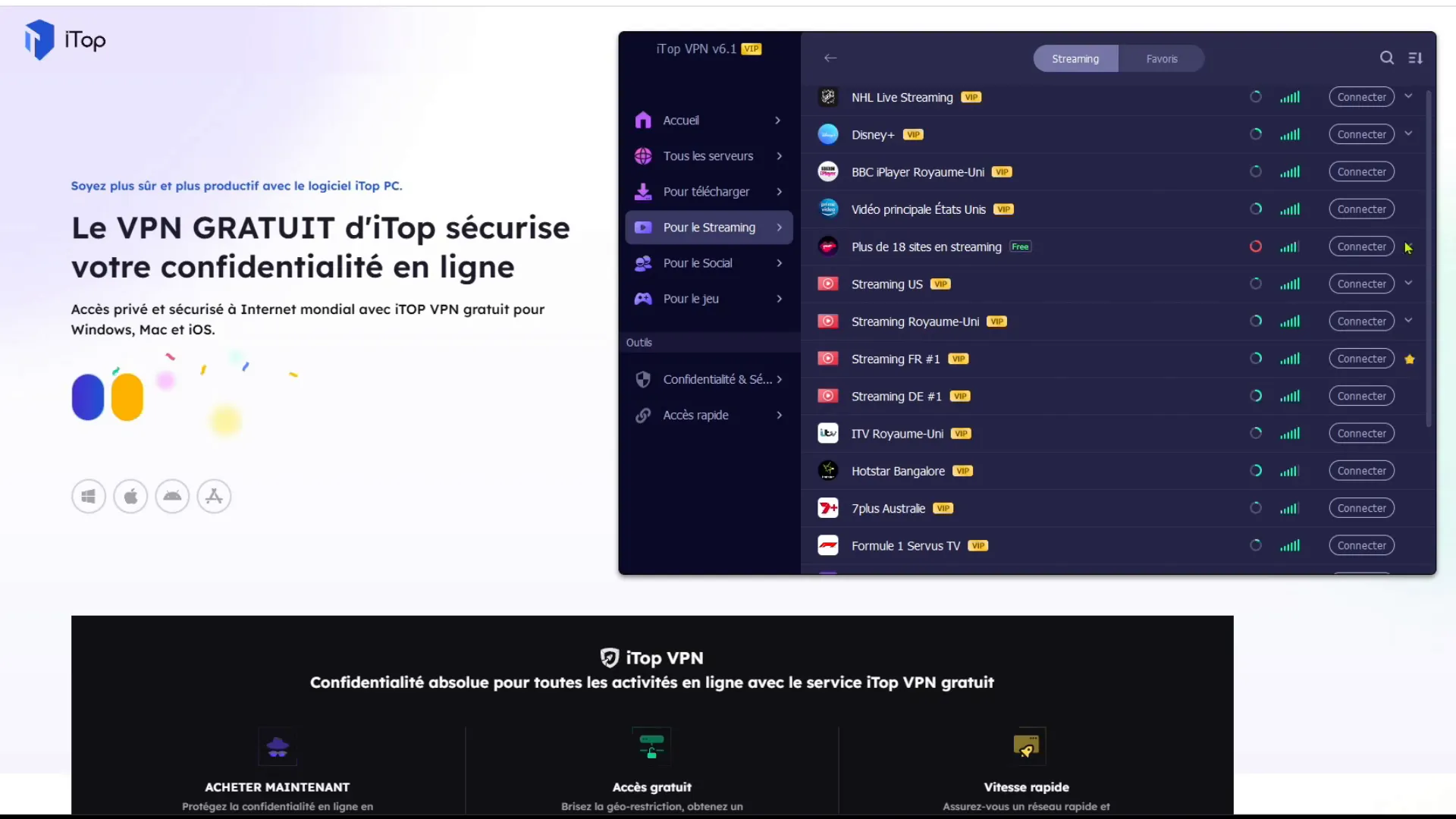 Favoris de serveurs dans iTop VPN