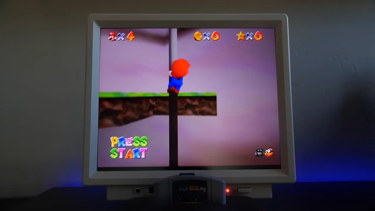 Nintendo 64 connecté en composite montrant une image nette