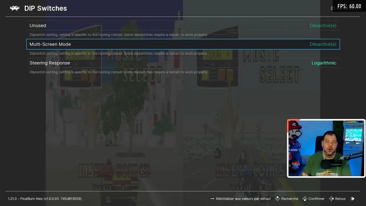 Menu DIP Switches avec Multi Screen Mode désactivé