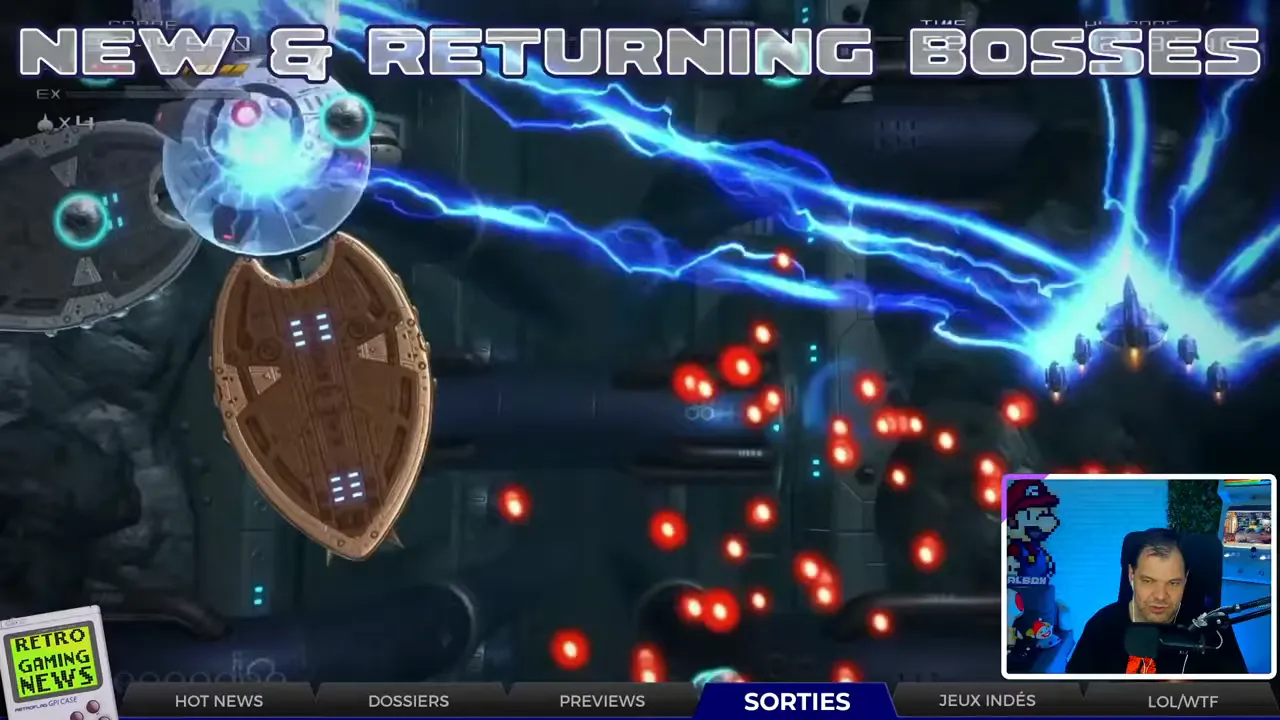 Combat de shoot them up rempli de projectiles colorés dans Truxton Extreme