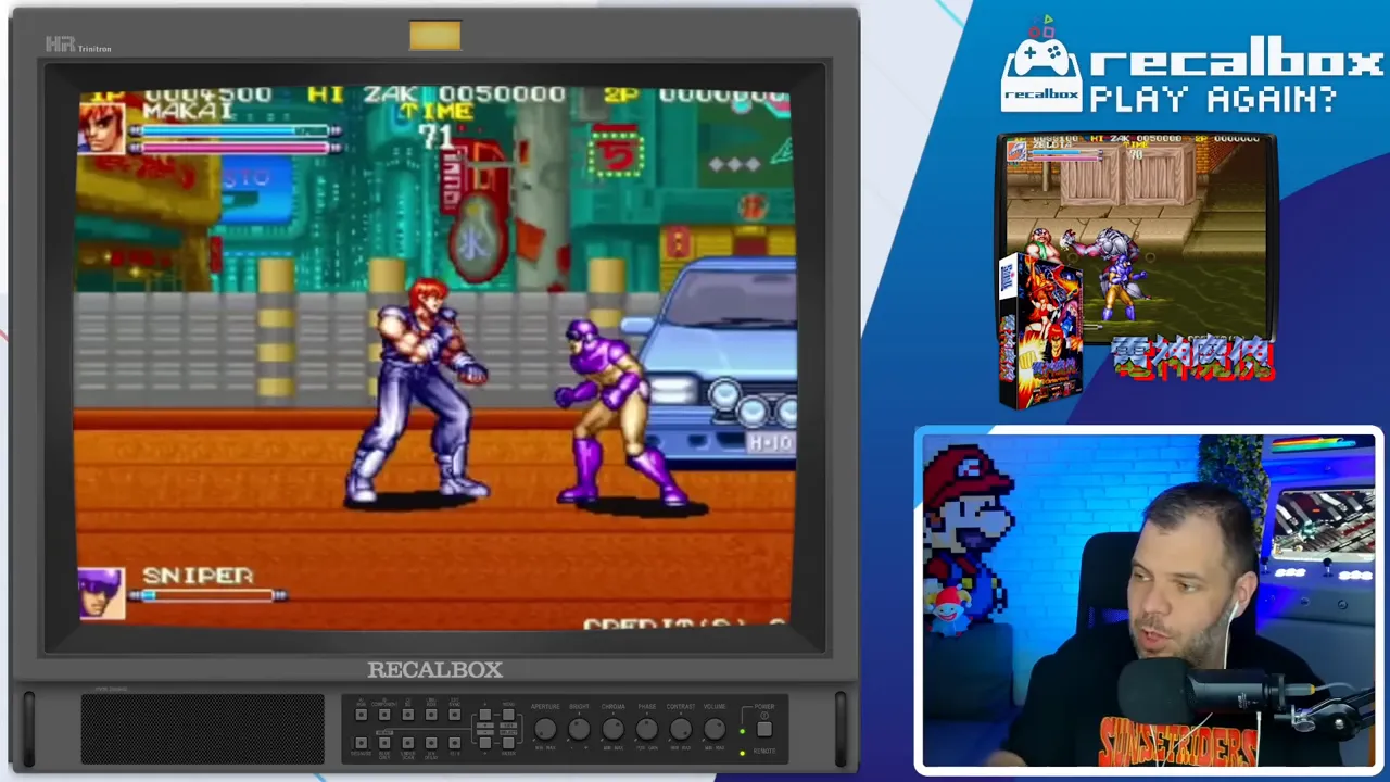 Capture nette de Denjin Makai sur Recalbox montrant deux personnages en combat avec l'interface visible