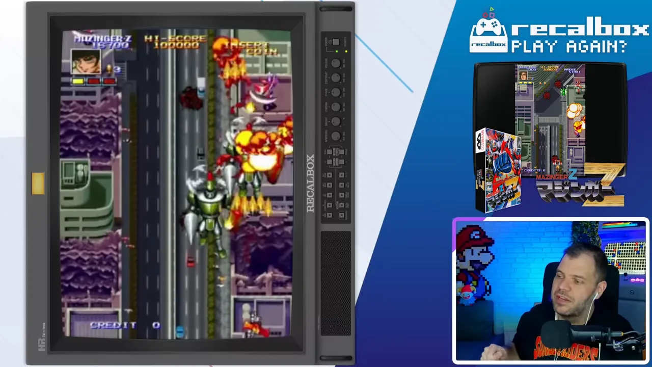 capture d'écran mazinger z boss fight avec grand robot et effets visibles