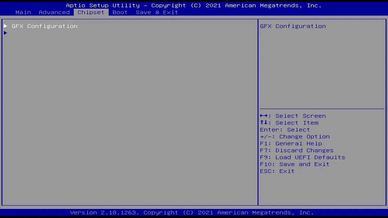 Écran du BIOS de la BC-250 avec les réglages de configuration graphique