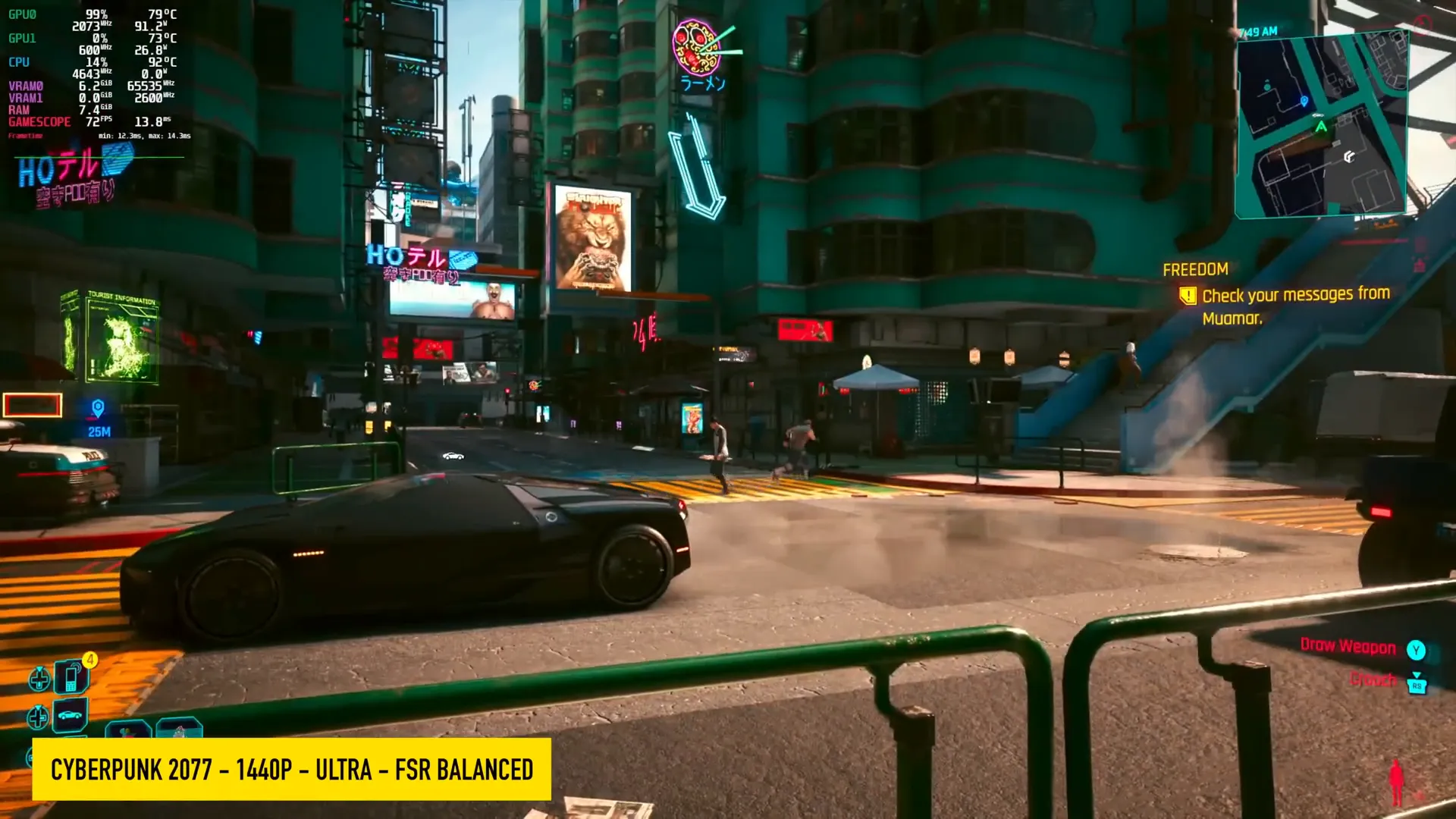 Cyberpunk 2077 à 1440p Ultra sous SteamOS