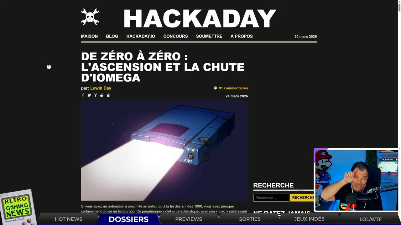 Page Hackaday sur l’ascension et la chute d’Iomega avec photo du Zip Drive