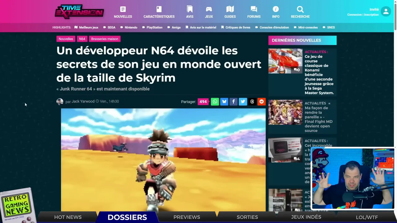 Page Time Extension présentant “Junk Runner 64” et le dossier N64 type monde ouvert