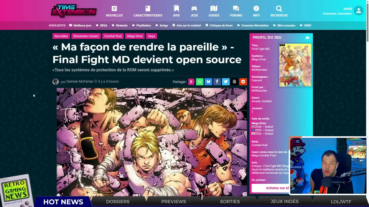 TimeExtension : titre « Final Fight MD devient open source » et informations du jeu