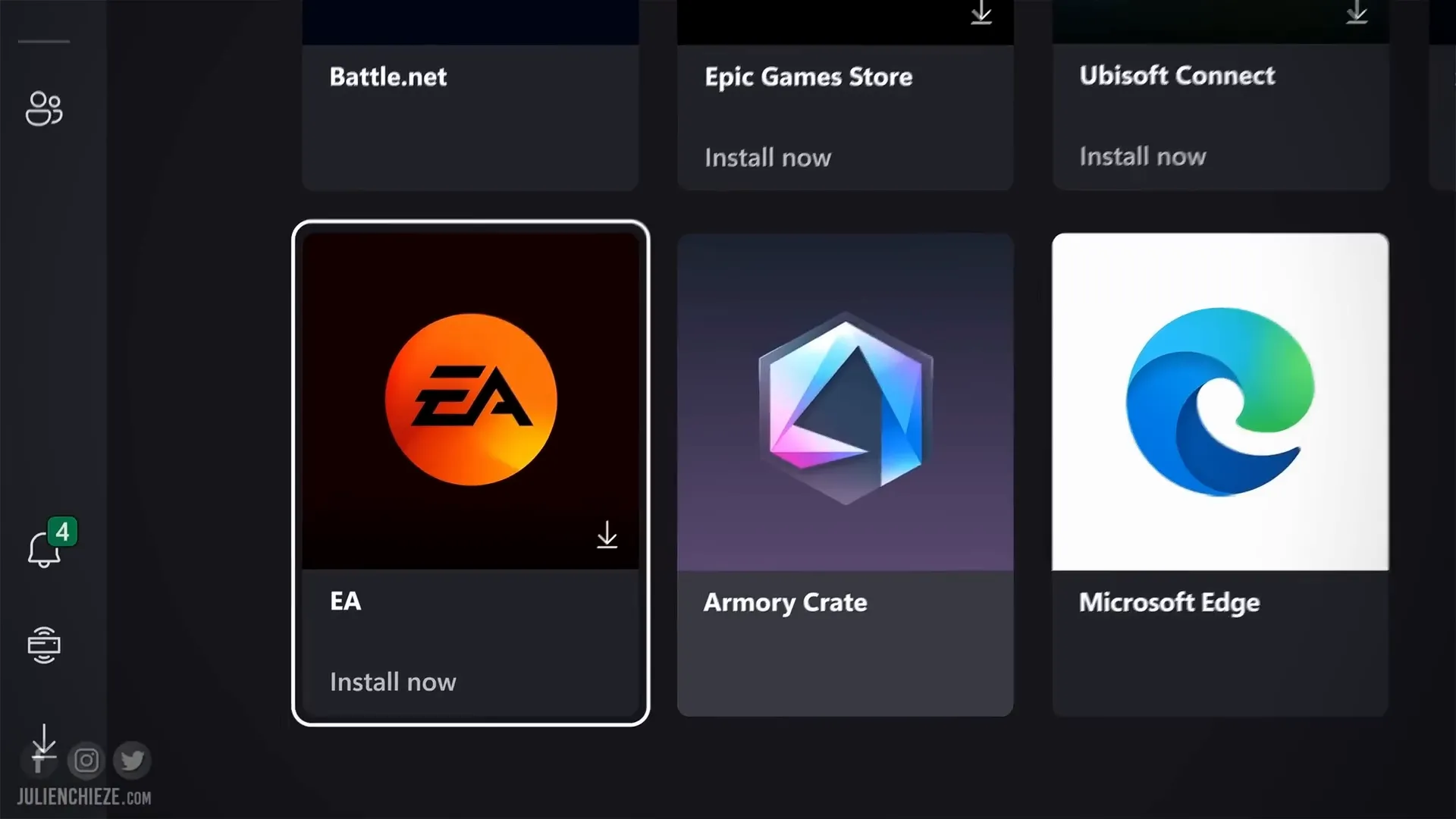 Menu Xbox accessible via le bouton Xbox, affichage des tuiles et navigation tactile