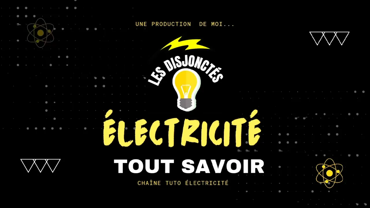 Carte titre vidéo noire et jaune «Électricité Tout Savoir» avec logo ampoule