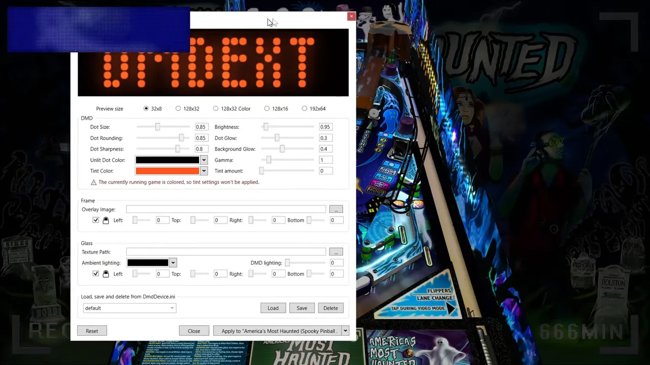 Fenêtre DMDext avec options de couleur taille des points et réglages d affichage