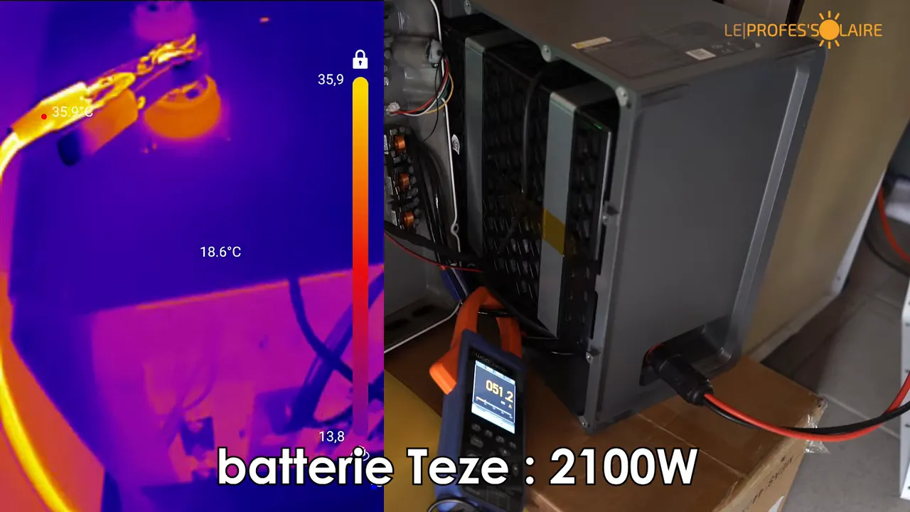 Thermographie de l’échauffement de la batterie Teze et des connexions en charge élevée (liaison 4 mm²)