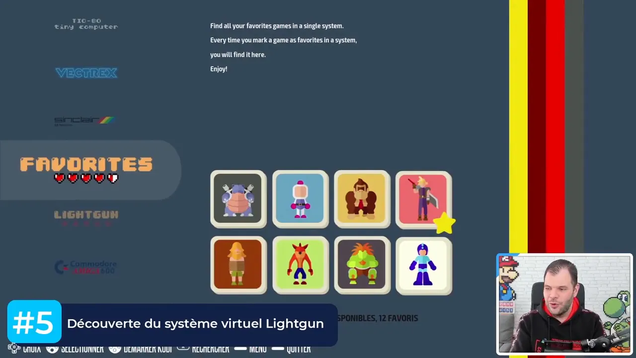 Écran des favoris Lightgun avec jeux regroupés dans le système virtuel Lightgun sur Recalbox