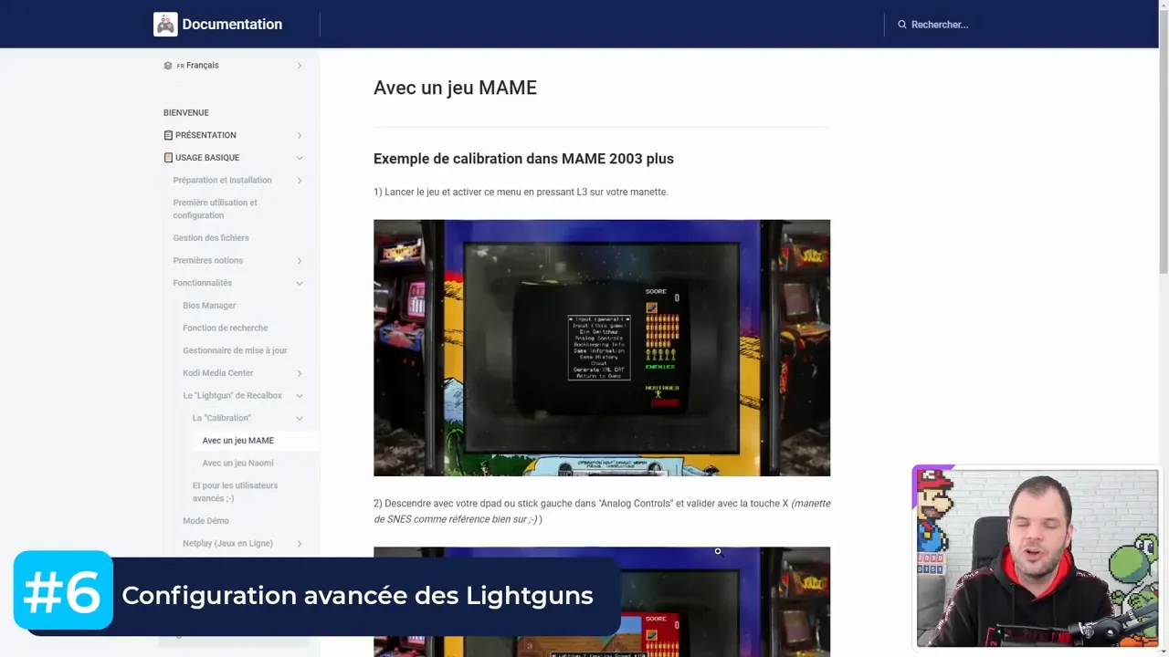 Documentation Recalbox : exemple de calibration Lightgun dans MAME 2003 plus