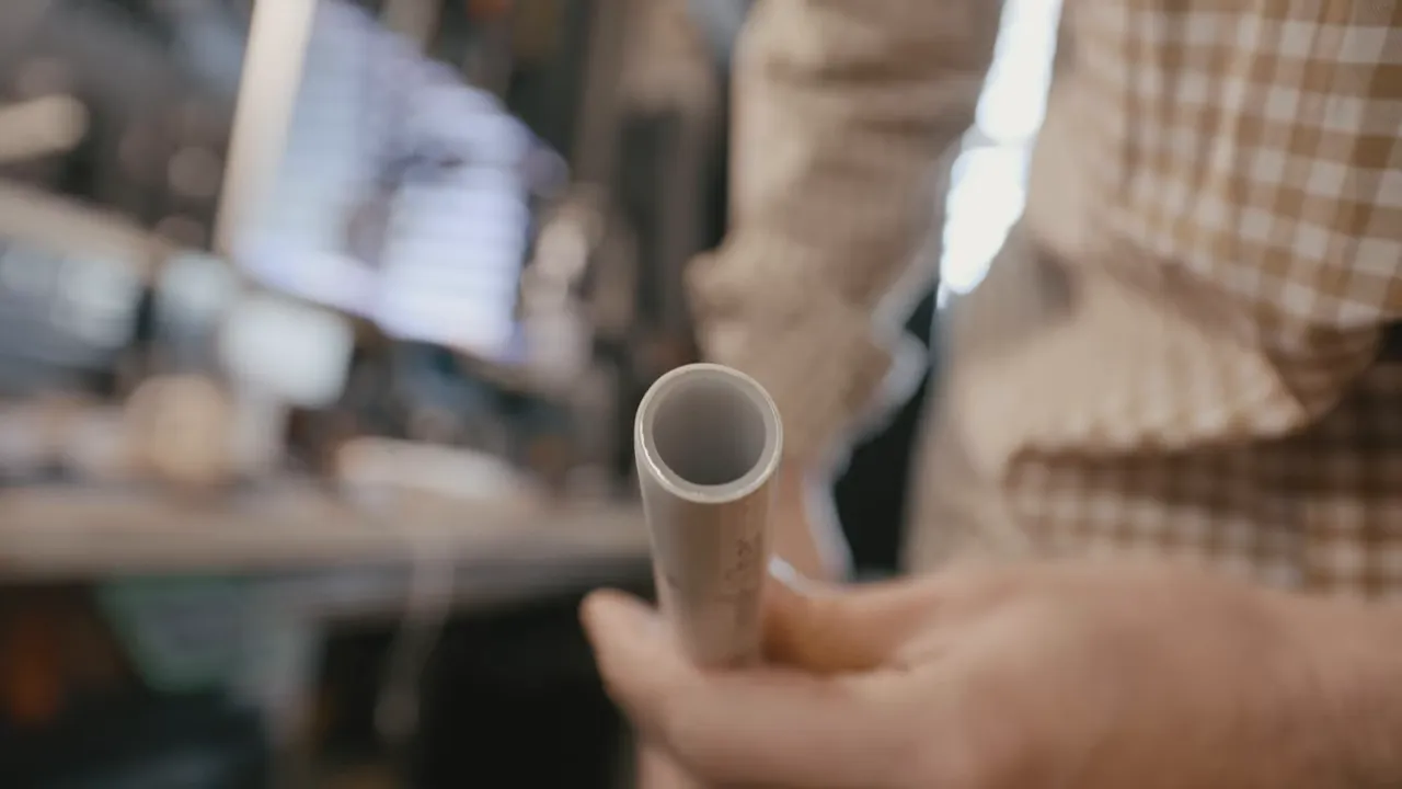 Gros plan sur l'extrémité d'un tube multicouche utilisé pour rigidifier la structure