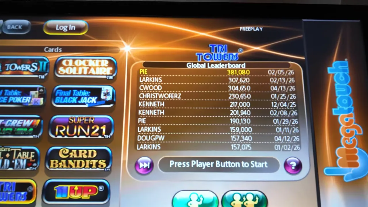 Capture d’écran MegaTouch – leaderboard global Tri Towers