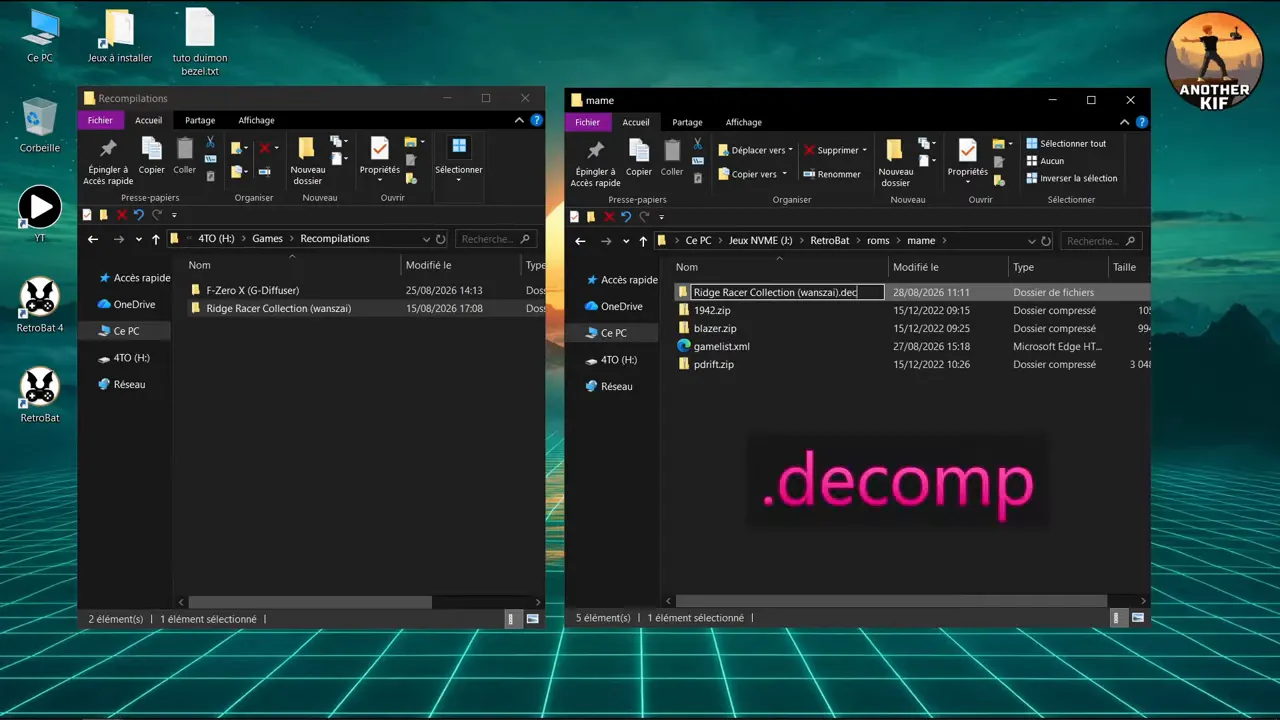 Explorateur Windows montrant un dossier marqué avec l extension .decomp