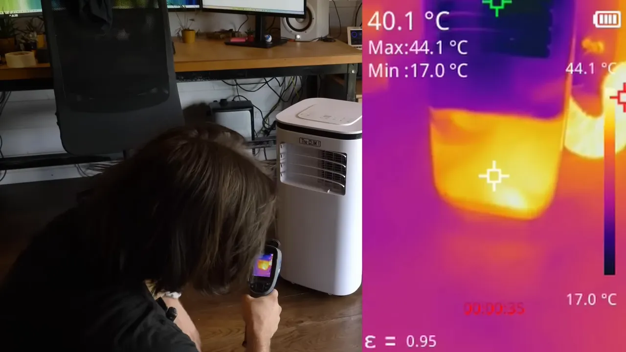 Caméra thermique révélant les zones très chaudes d’un climatiseur mobile monobloc