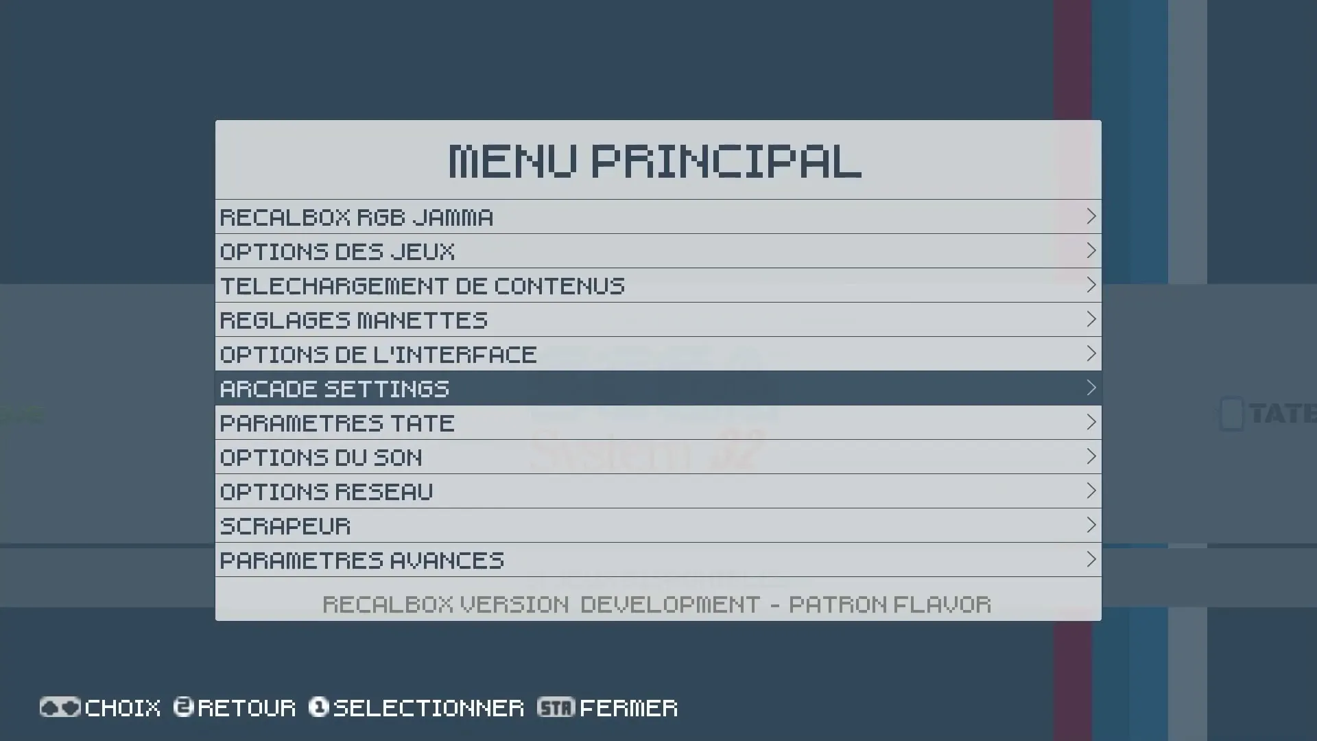 Accès aux paramètres arcade dans Recalbox 9.2