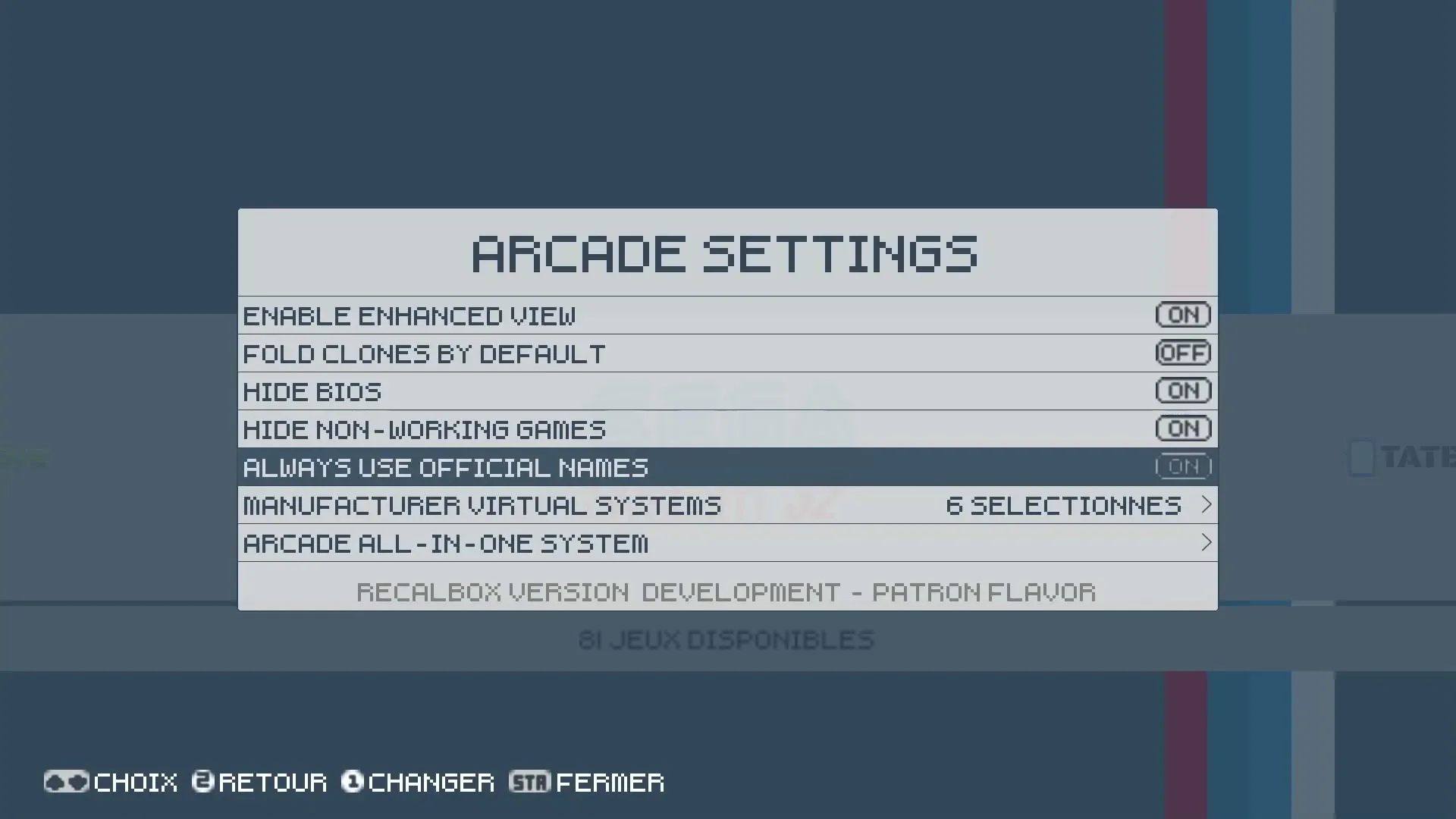 Activation des noms officiels des jeux dans Recalbox 9.2