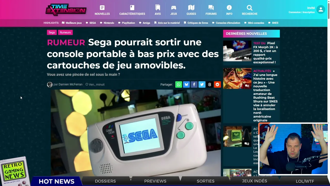 Image d une console portable blanche affichée dans un article avec texte descriptif