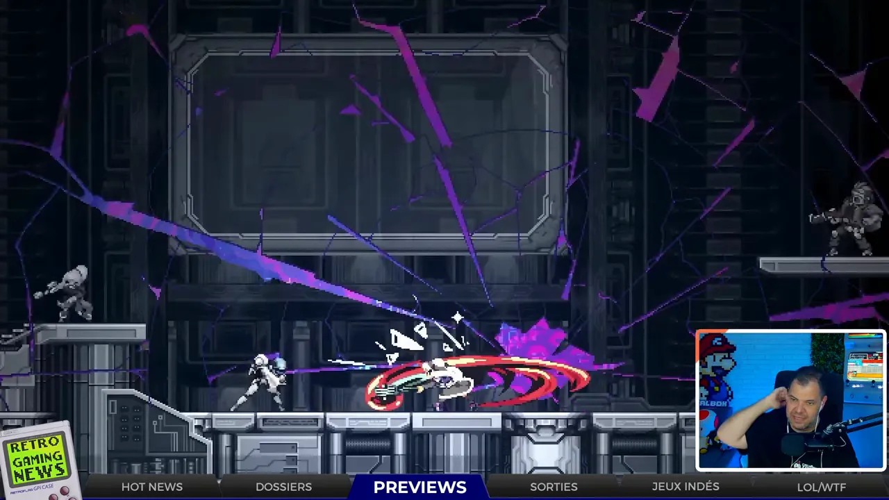 Titre Shade Protocol avec personnage et effets lumineux violets
