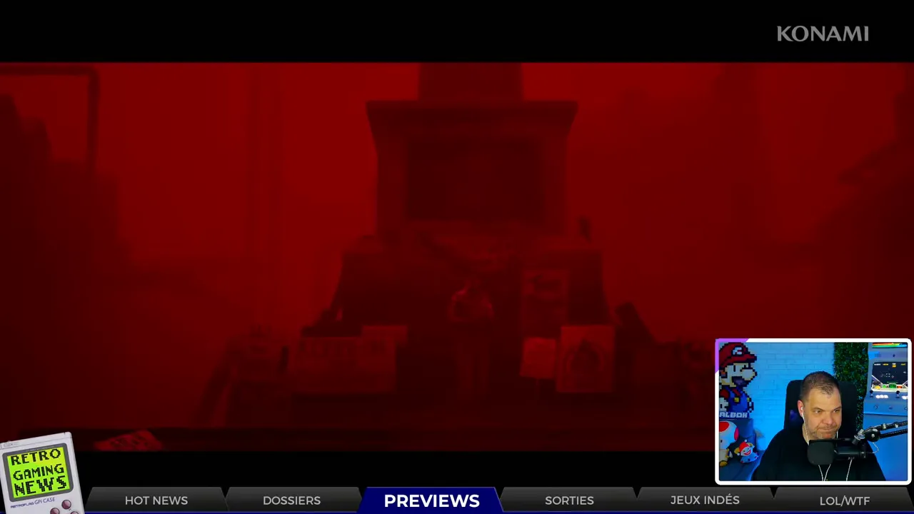 Titre Silent Hill Townfall sur fond rouge sombre avec silhouette