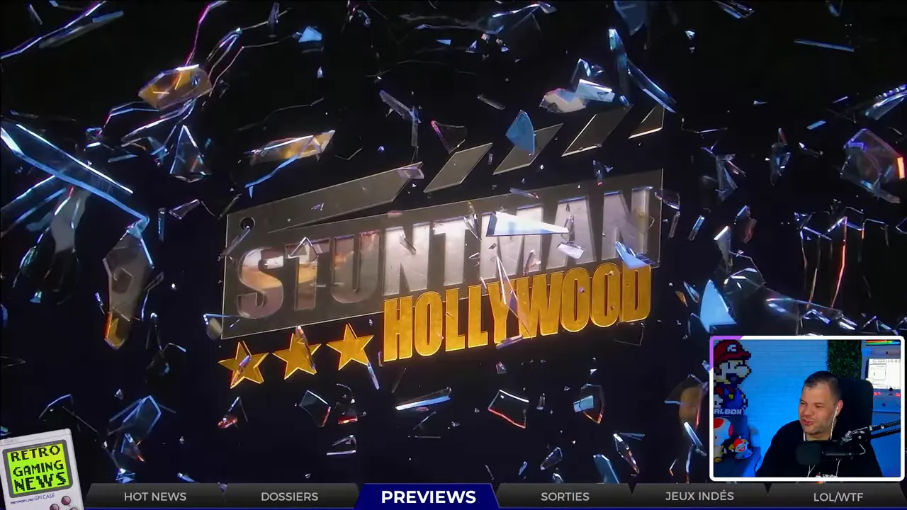 Logo Stuntman Hollywood avec voitures et décors de cascades