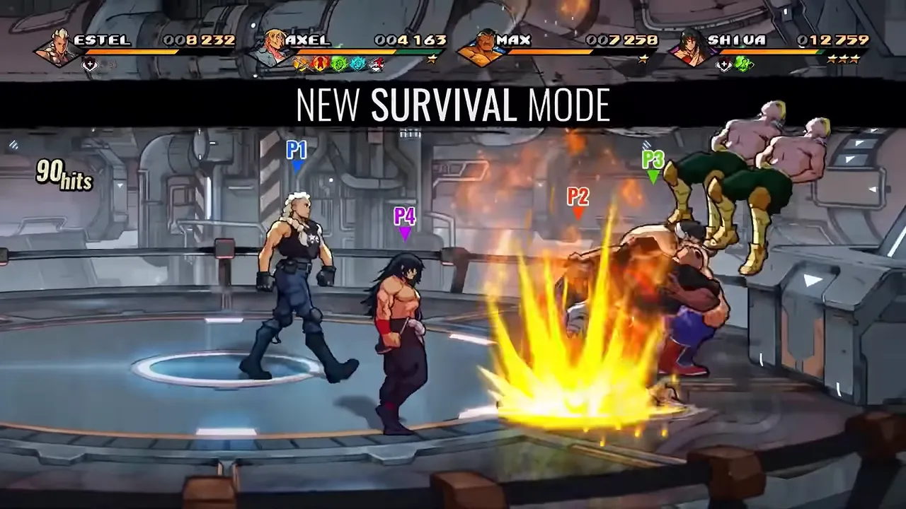 Combat de Streets of Rage 4 dans une arène du mode survie