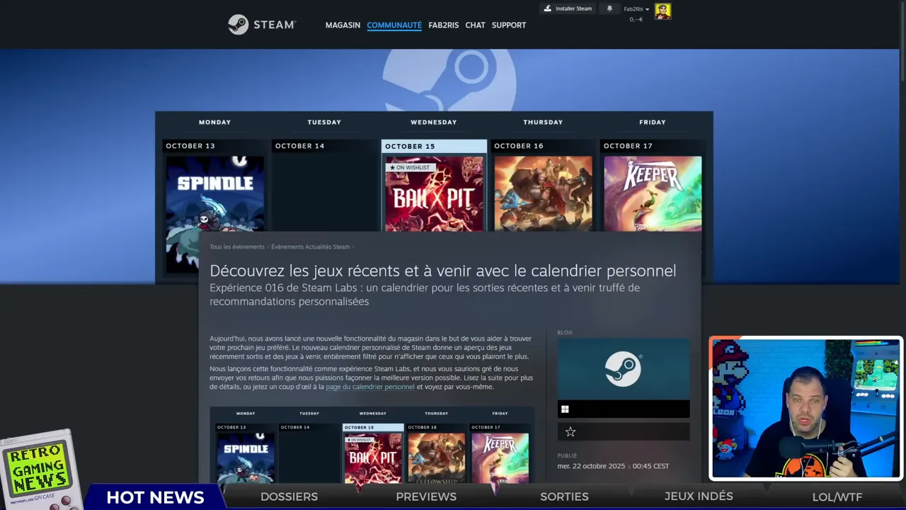 Fonction calendrier personnalisé Steam
