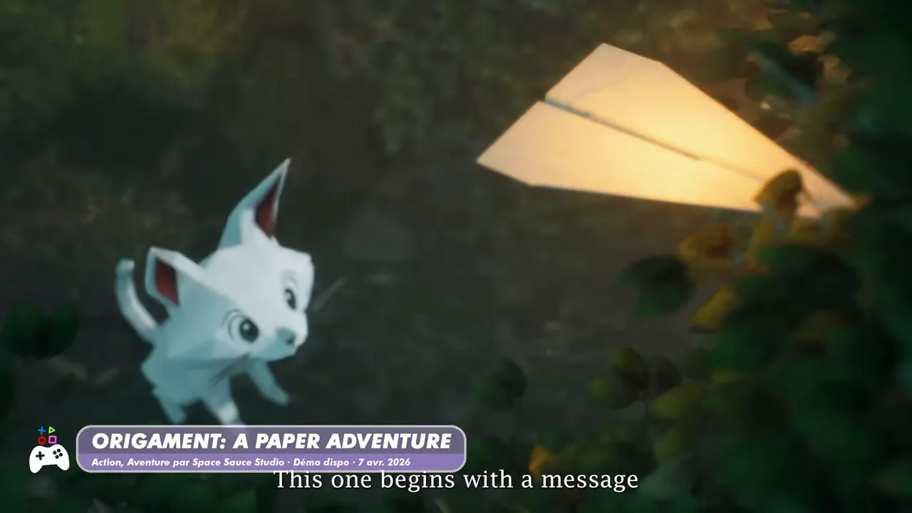 Origament: A Paper Adventure, personnage en papier dans une forêt avec écran de titre à l’image