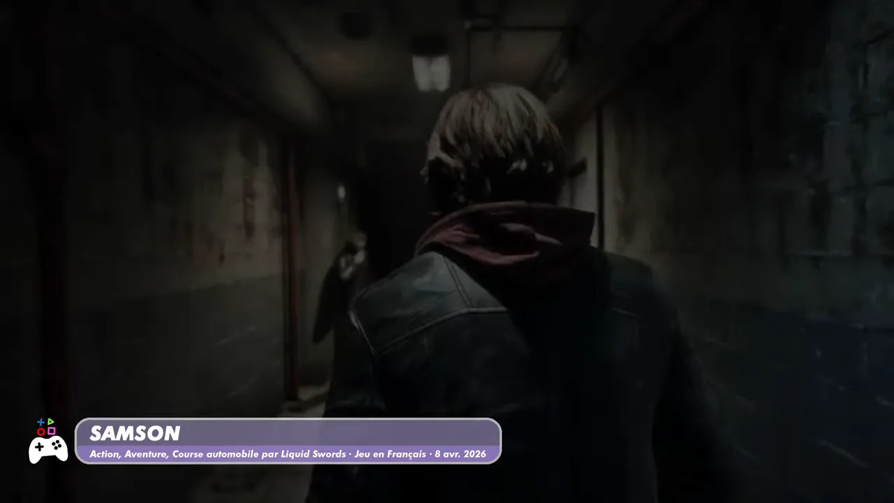 Capture d’écran de Samson, scène sombre à l’écran avec l’interface du jeu