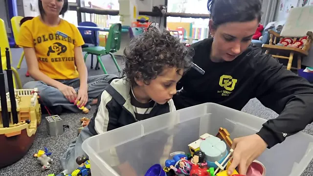 Childcare area and sign for the childcare desk