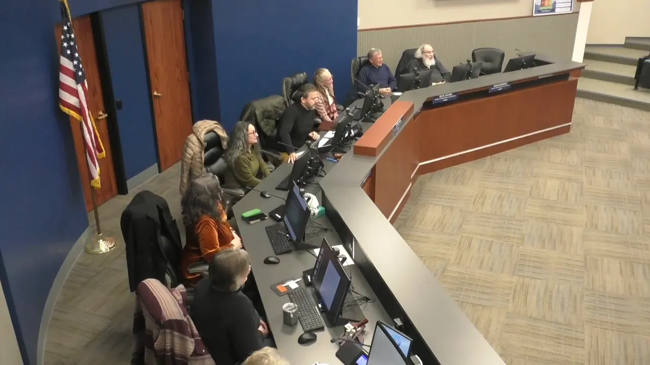 Historic Preservation and Practical Compromise: The Future of Bo Prairie Farms (Nishida Property) 2 Clear wide shot of the Historic Preservation Commission seated at a curved dais during their meeting, showing multiple members and workstations.