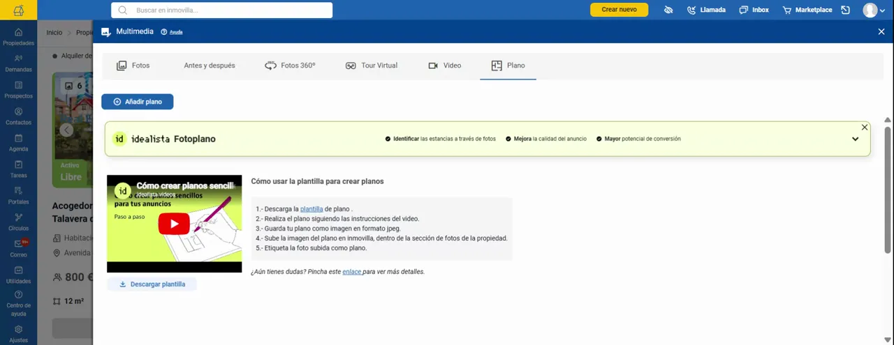 Inmovilla pestaña Plano con el texto de ayuda y la indicación de etiquetar la imagen como plano