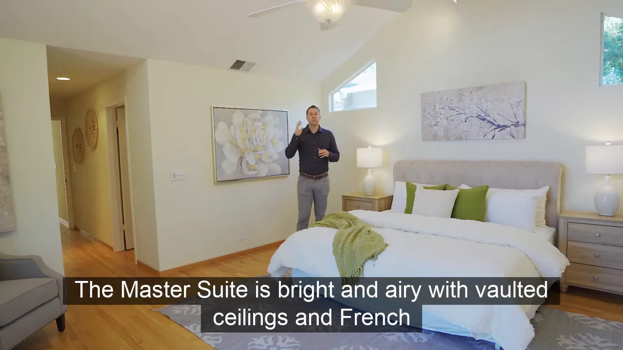 Bright master suite with French doors