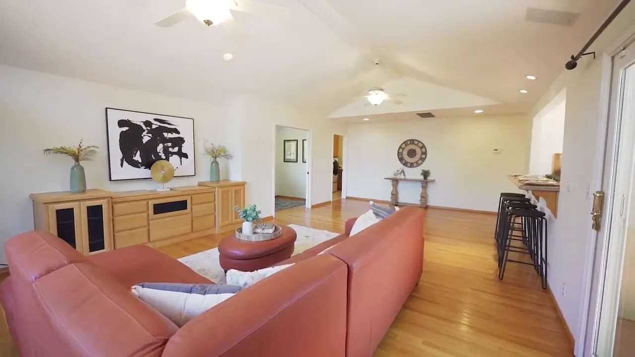 Spacious living room with vaulted ceilings