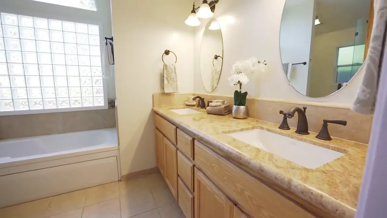 Spacious master bathroom with sunken tub