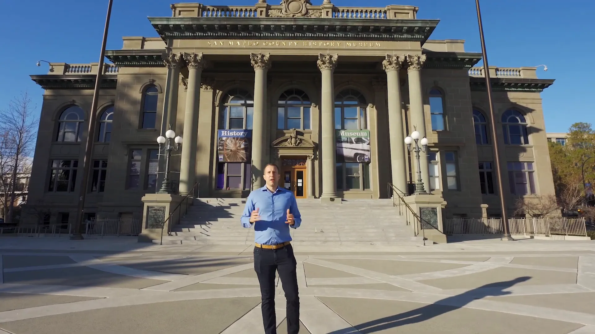 A scenic view of Redwood City showcasing its historic buildings