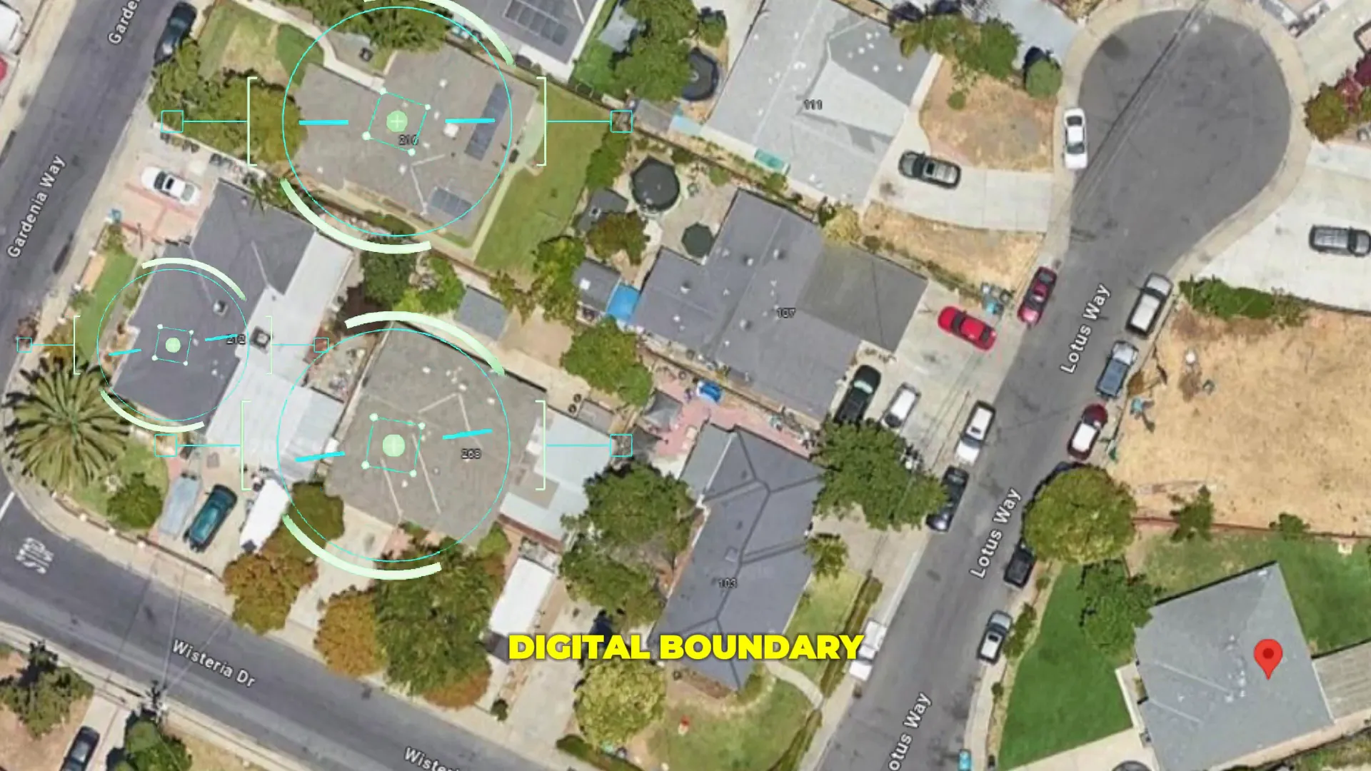Digital geofence boundaries drawn around multiple homes
