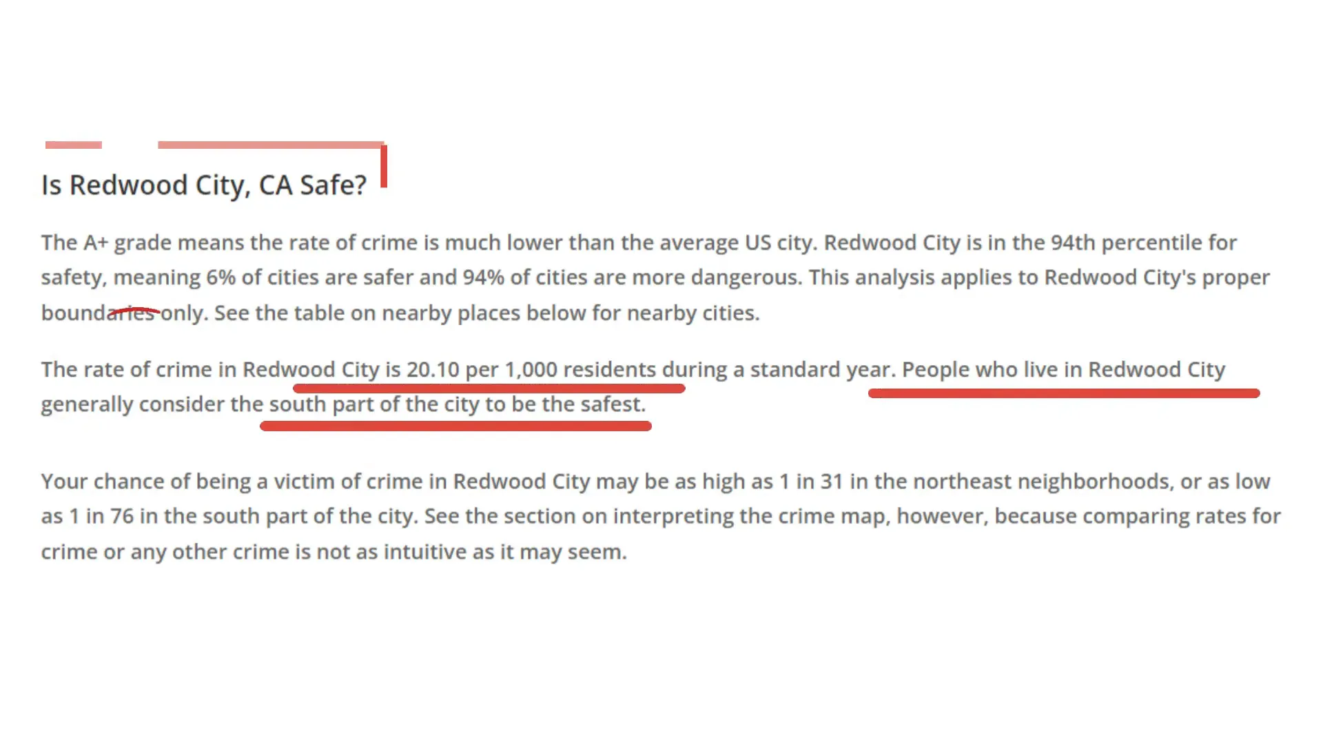 Comparison of crime rates by neighborhood in Redwood City