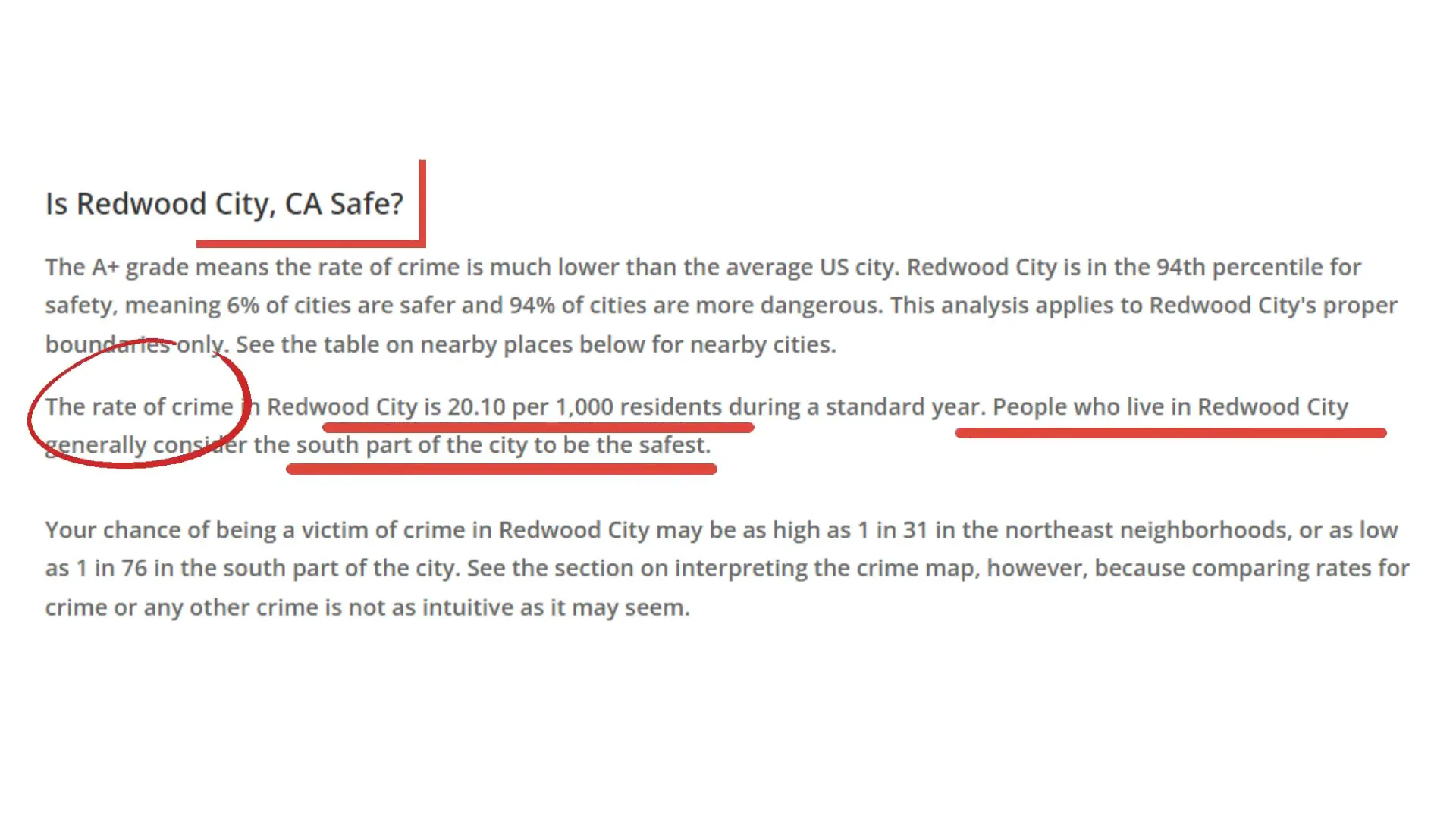 Redwood City crime statistics overview