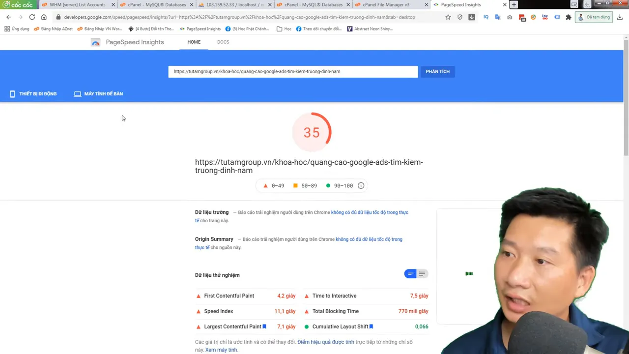 Kết quả kiểm tra tốc độ website hiển thị điểm 95 trong vòng tròn màu xanh