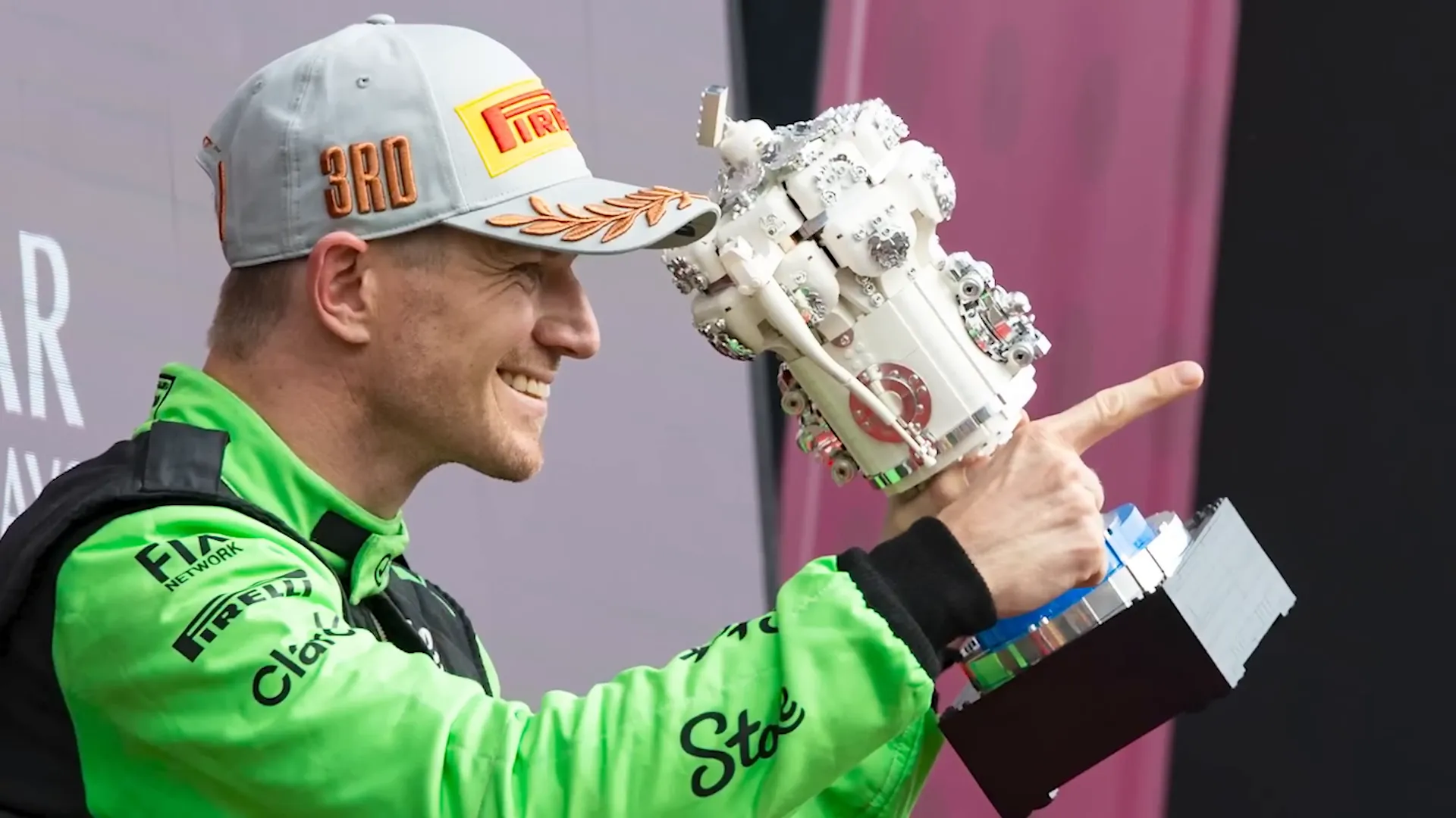 Nico Hulkenberg’s podium trophy made of Lego blocks