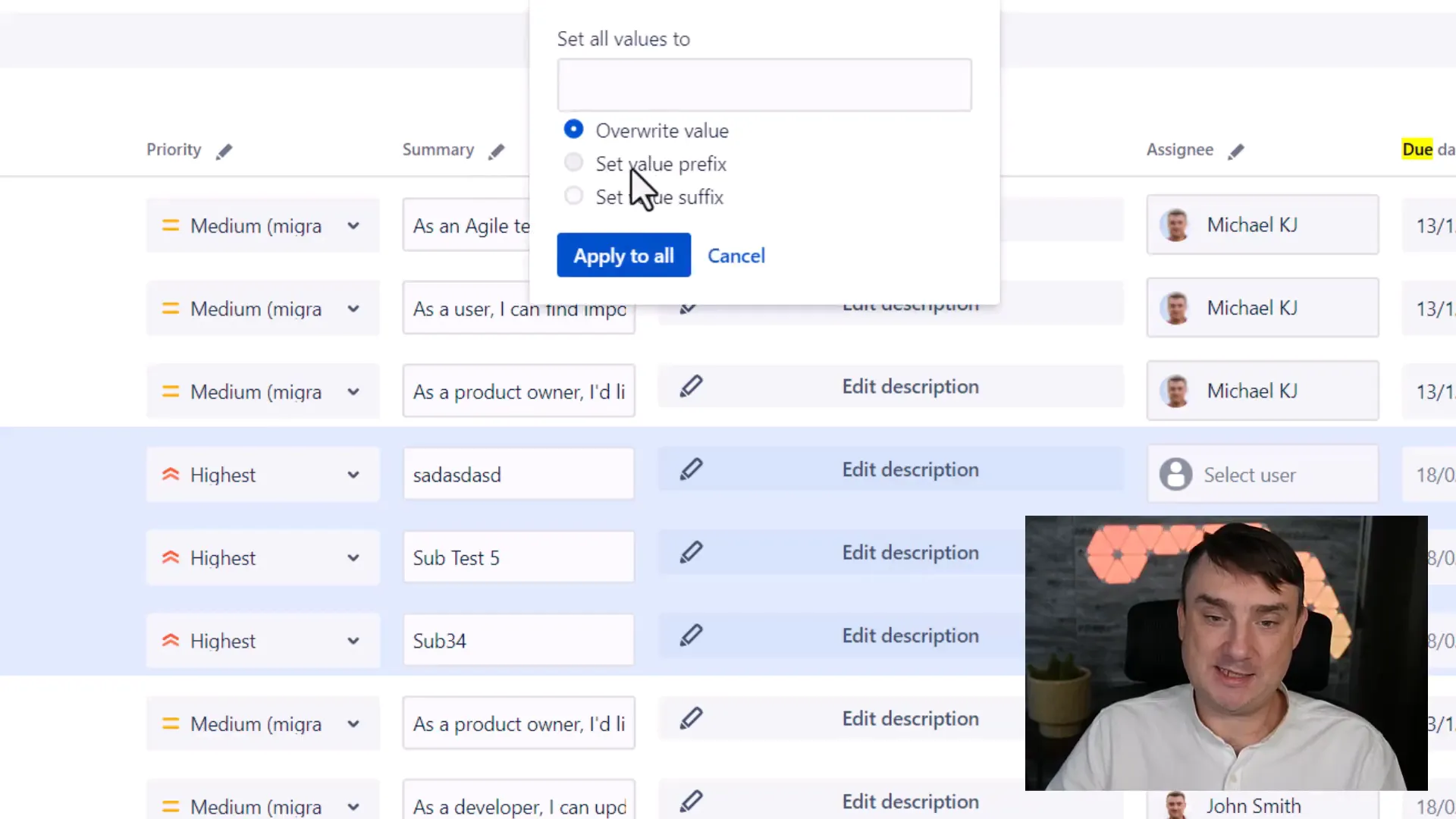 Setting value prefixes in bulk