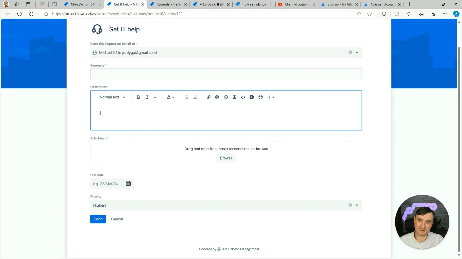 Screenshot of request types configuration in JSM