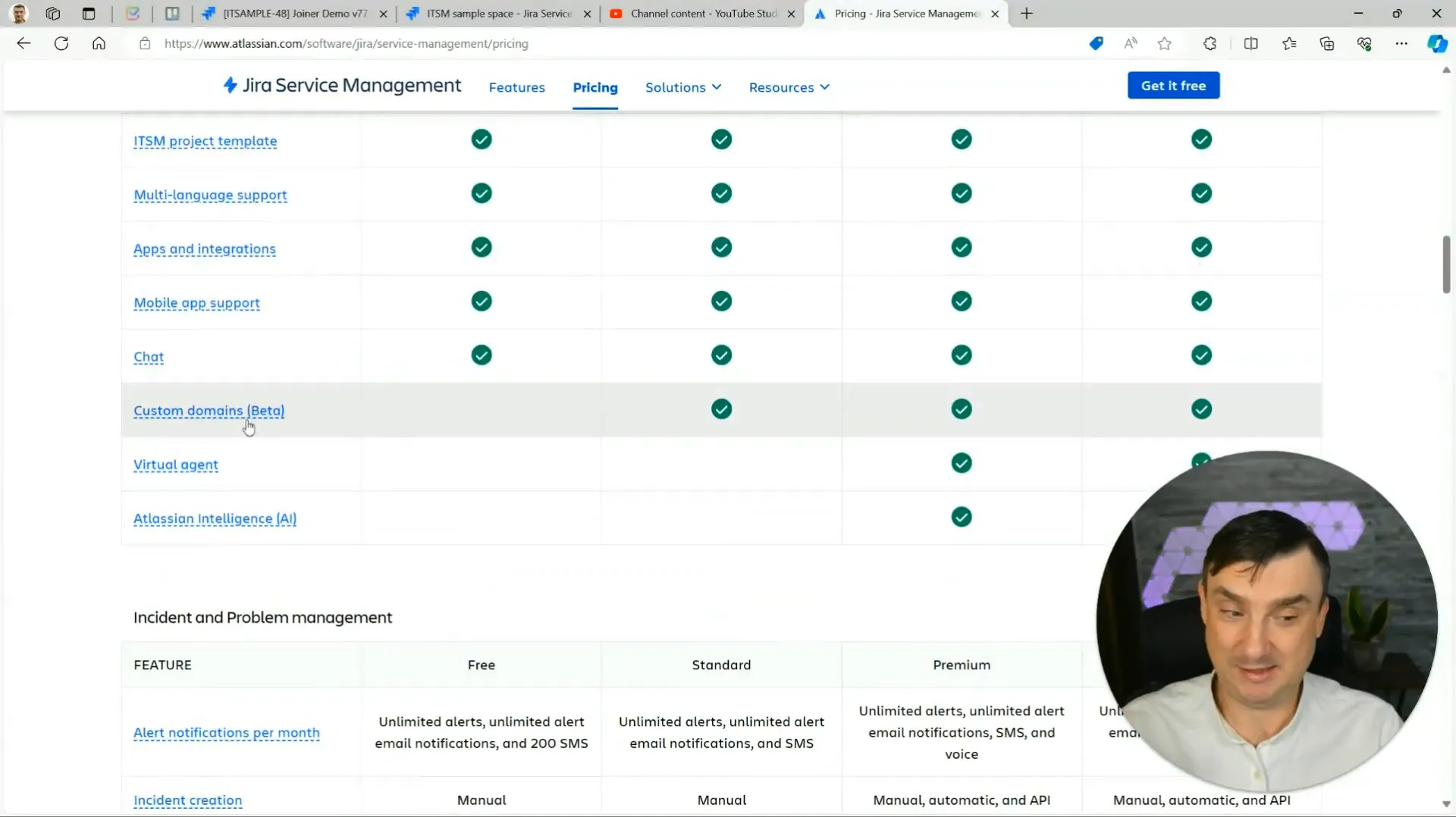 Screenshot of JSM pricing model overview