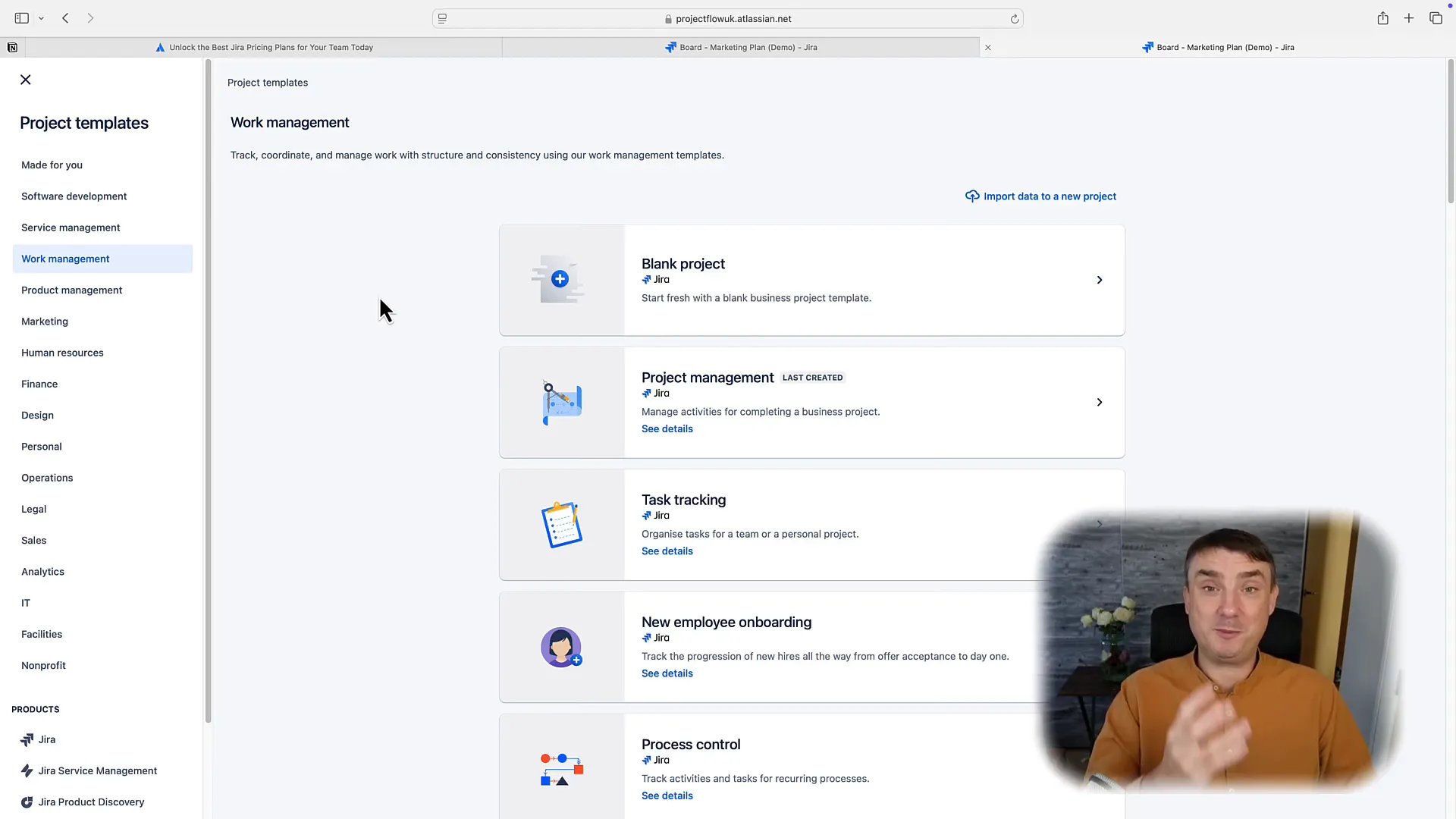 Creating a new project in Jira Work Management