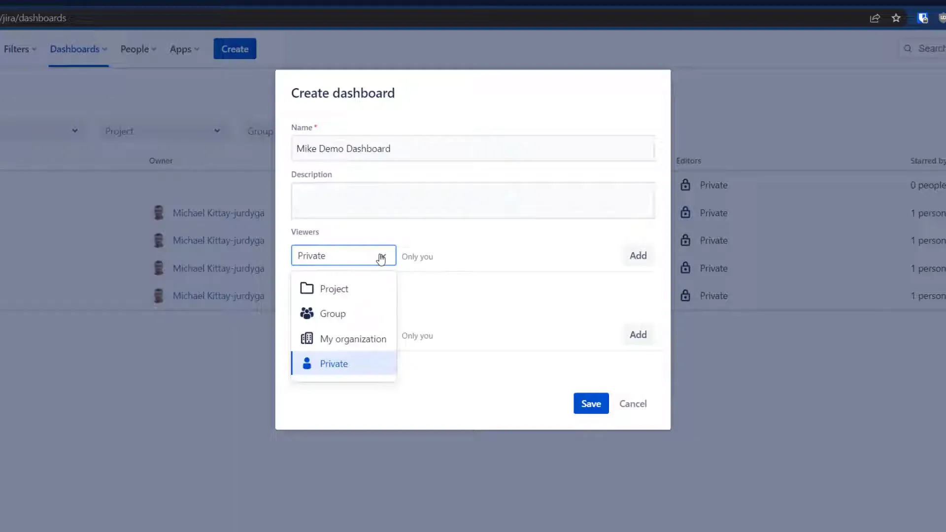 Sharing dashboard settings in Jira