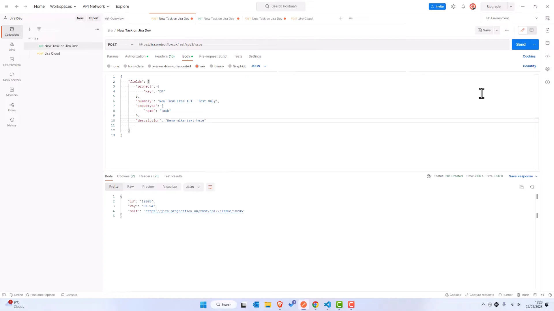 Creating a new ticket in Postman