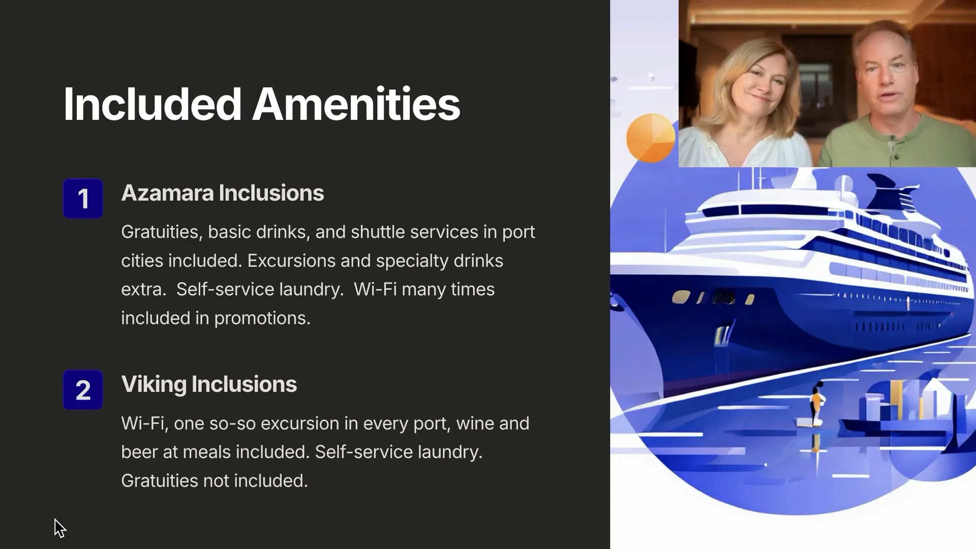 Comparison of included amenities on Azamara and Viking
